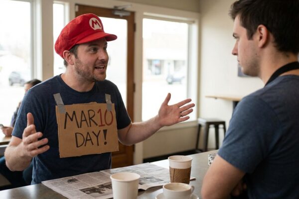 Image for: Man Spends MAR10 Day Explaining To Everyone Around Him That Today Is Mario Day, Reports Declining Returns