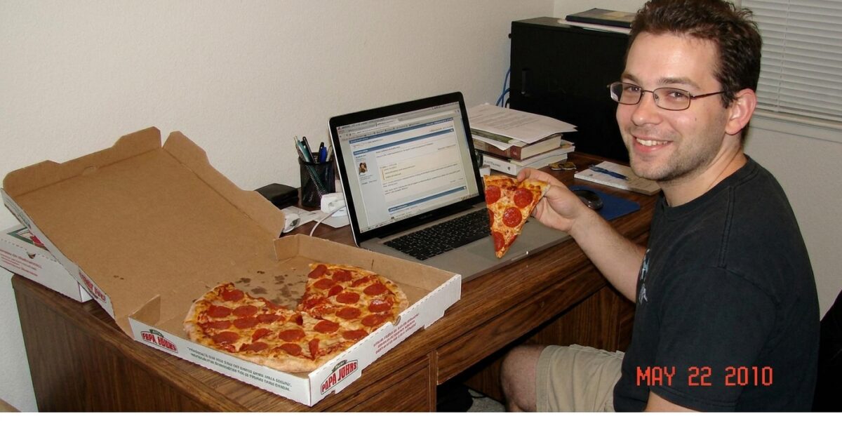 Image for: A Man Spent 10,000 Bitcoin On Two Pizzas In 2010; The Bitcoin Is Now Worth $760 Million; He Also Spent Another 71,000 Bitcoin On Pizza After That; He Invented The Technology That Made Bitcoin Mining Viable; He Does Not Appear To Have Regrets; The Pizzas Were From Papa John's