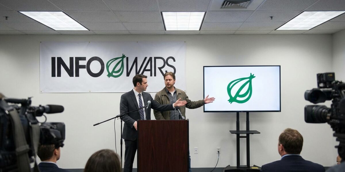 Image for: America's Finest News Source Has Acquired America's Worst News Source; The Onion Now Owns InfoWars; The 'O' Has Been Replaced; Tim Heidecker Is Creative Director; Profits Go To The Sandy Hook Families Alex Jones Owes $1.5 Billion; Jones Says He's Not Going Anywhere; The Onion's Fake CEO Called It 'Democratizing Psychological Torture'; Chad Has Confirmed Everything And The Everything Is A Lot