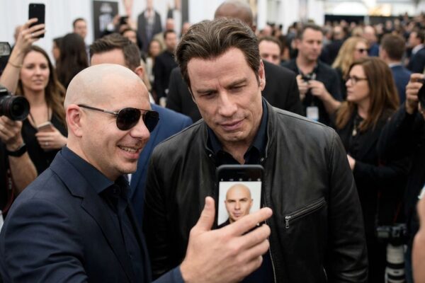 Image for: Pitbull Has Been Operating A Covert Baldness Recruitment Program Out Of Miami Since At Least 2018 And John Travolta Is Proof It Works