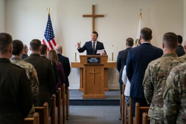 Image for: Secretary Of War Reads Tarantino Monologue As Prayer At Pentagon Worship Service; Cites Ezekiel 25:17; Verse Is Not Ezekiel 25:17; Verse Is Samuel L. Jackson Preparing To Shoot A Man In A 1994 Film; Some In The Audience Laughed