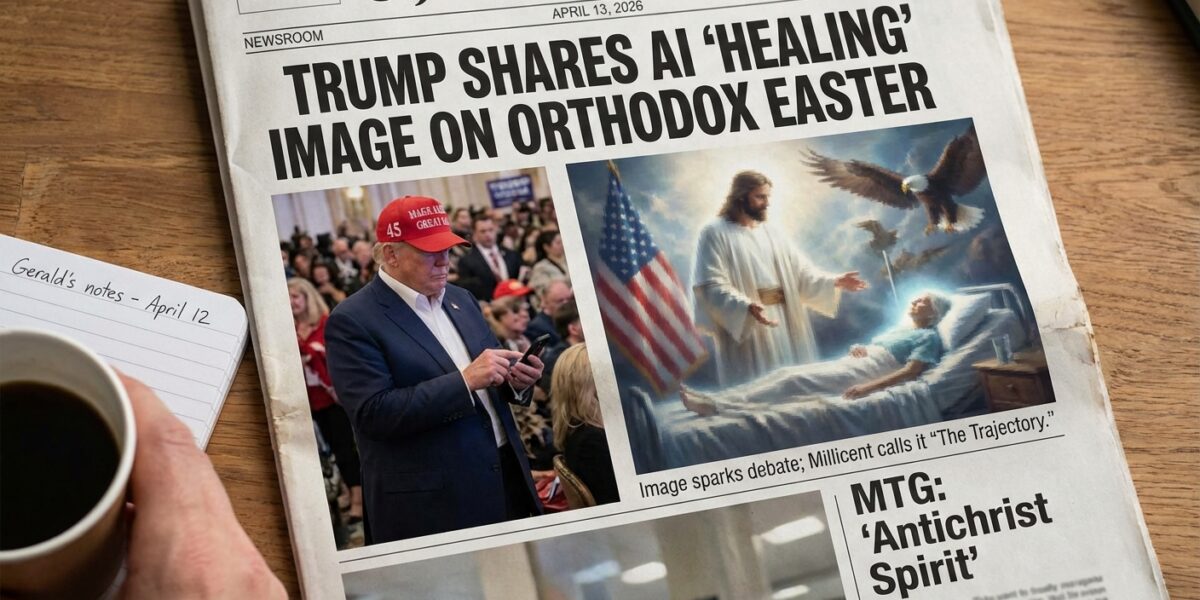 Image for: Two Weeks After His Spiritual Adviser Compared Him To Jesus At Easter Lunch, Trump Posted An AI Image Of Himself As Jesus On Truth Social; Millicent Would Like To Note That She Called This