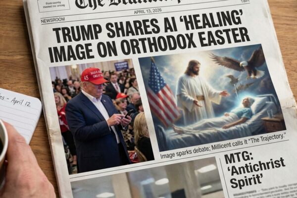 Image for: Two Weeks After His Spiritual Adviser Compared Him To Jesus At Easter Lunch, Trump Posted An AI Image Of Himself As Jesus On Truth Social; Millicent Would Like To Note That She Called This