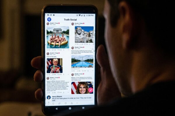 Image for: The President Of The United States Posted An AI Image Of Himself Shirtless On A Golden Floatie In The Lincoln Memorial Reflecting Pool With JD Vance, Marco Rubio, And Doug Burgum At 11:03 PM On A Thursday; He Also Posted Mount Rushmore, UNO Cards, And An Attack On Hakeem Jeffries; This All Happened In Under An Hour; The Reflecting Pool Is Currently Being Coated In 'American Flag Blue'; Douglas Has The Structural Analysis
