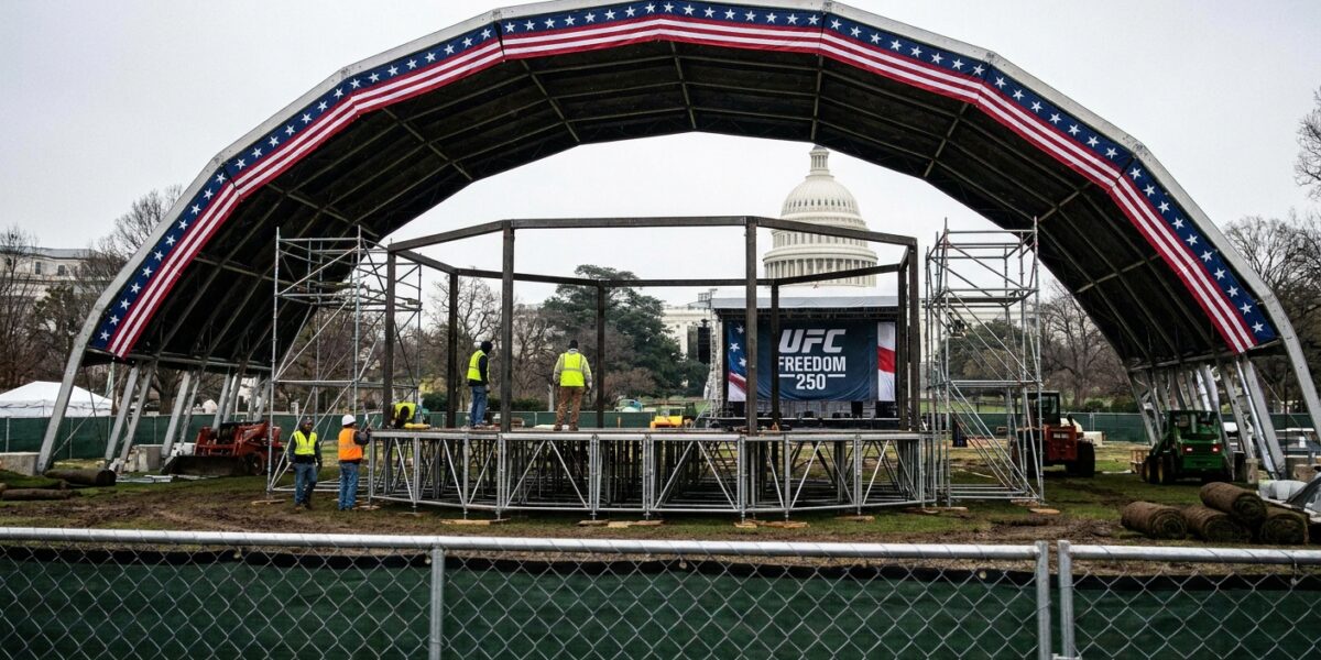 Image for: The White House Is Building A UFC Octagon On The South Lawn For A Fight On June 14, Which Is Flag Day, Which Is Also The President's 80th Birthday; The Cage Costs $60 Million; Replacing The Grass Afterward Costs Another $700,000; The Fighters Will Walk To The Octagon From The Oval Office; Frank Has Been Assigned To Preview The Fight; Frank Would Like To Preview The Fight; Frank Cannot Get Past The Lawn