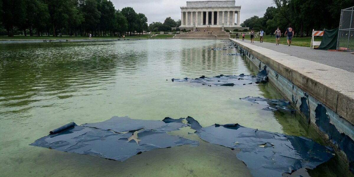 Image for: At The Great American State Fair Opening, The President Addressed The Lincoln Memorial Reflecting Pool — Which His Own Administration Spent Over Fourteen Million Dollars Renovating, Which Then Turned Bright Green With Algae, And Which Then Began Peeling Its New Blue Paint After His Own Administration Poured Hydrogen Peroxide Into It — By Stating That The Pool Had Been 'Gruesomely Vandalized By Thugs, Bad People'; There Is No Evidence Of Vandalism; There Is Extensive Documentation Of Hydrogen Peroxide; The President Also Said The Pool 'Looks Perfect Already'; Douglas Has Now Filed Three Pieces On This Pool; Douglas Did Not Expect The Third One To Involve Thugs