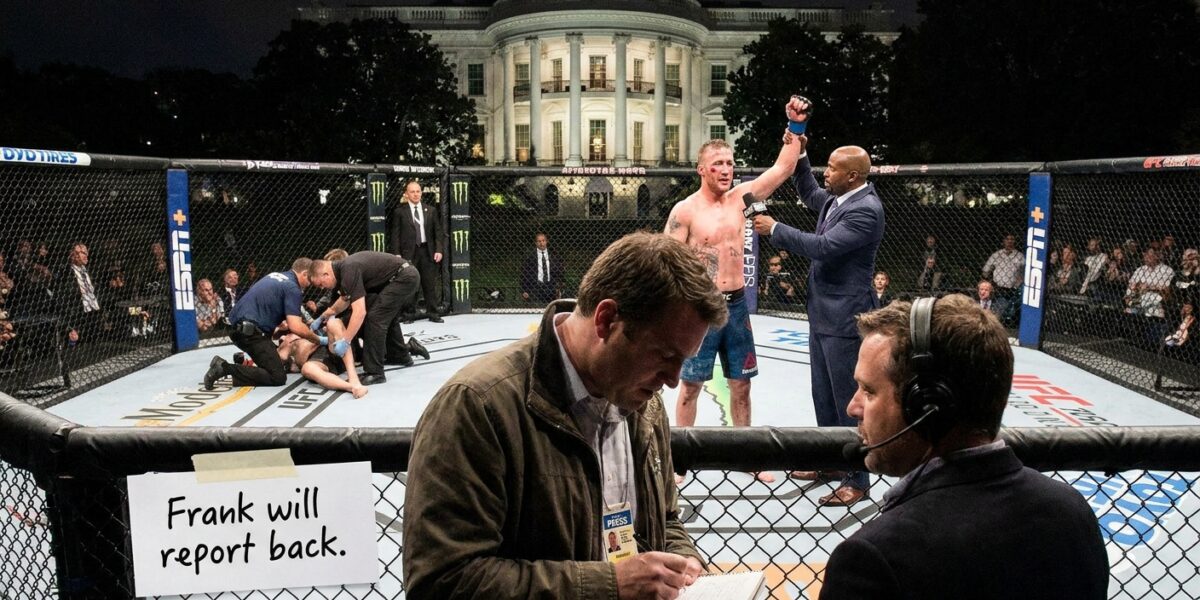 Image for: Frank Promised, Two Weeks Ago, That He Would Report Back On UFC Freedom 250 Once The Fight Was Over; The Fight Is Over; Justin Gaethje, A Six-To-One Underdog From Safford, Arizona, Who Had Lost Two Previous Title Attempts And Who Had Said He Would Retire The Next Time He Lost, Beat The Undefeated Ilia Topuria By Fourth-Round Corner Stoppage, Handing Topuria The First Loss Of His Career And Sending Him To The Hospital With A Mangled Face; All Seven Fights Ended In Stoppages; Alex Pereira's Bid To Become The First Three-Division Champion Failed; Frank Can Finally Write The Fight, Because The Fight Is Now The Story And The Lawn Is Just Where It Happened