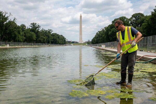 Image for: Trump Spent Fourteen-Point-Two Million Dollars Of Federal Money Renovating The Lincoln Memorial Reflecting Pool, Declared The Project Complete, Had The White House Post 'The Reflecting Pool Is Reflecting' Before The Pool Had Finished Filling With Water, And Then Within Twenty-Four Hours The Pool Was Coated With Algae Again; The Interior Department Has Described The Algae As 'Residual' And Part Of The 'Normal Startup Process'; The Nanobubbler Filtration System Was Supposed To Prevent This Exact Outcome; Douglas Would Like To Note That The Pool Is, Per Every Available Photograph, Not Reflecting Anything
